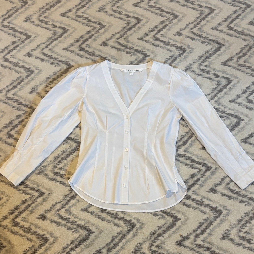 Veronica Beard White V-Neck Blouse